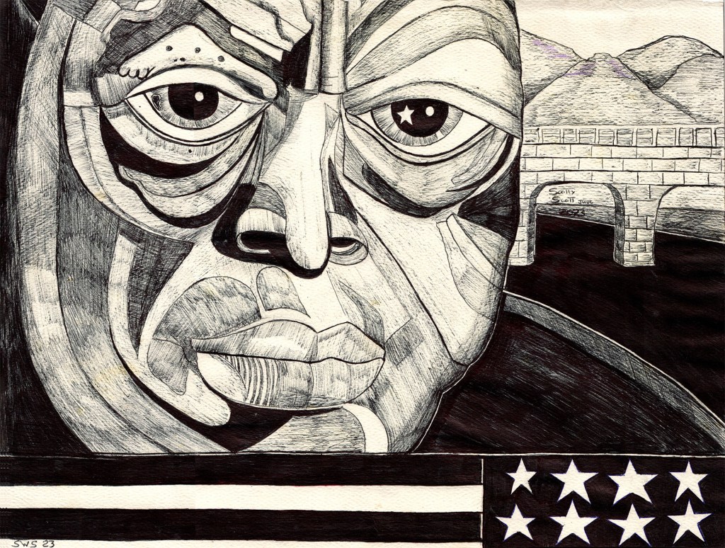 Ink drawing of Civil Rights icon John Lewis